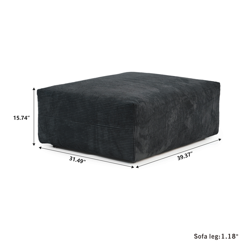 Corduroy Ottoman in Obsidian