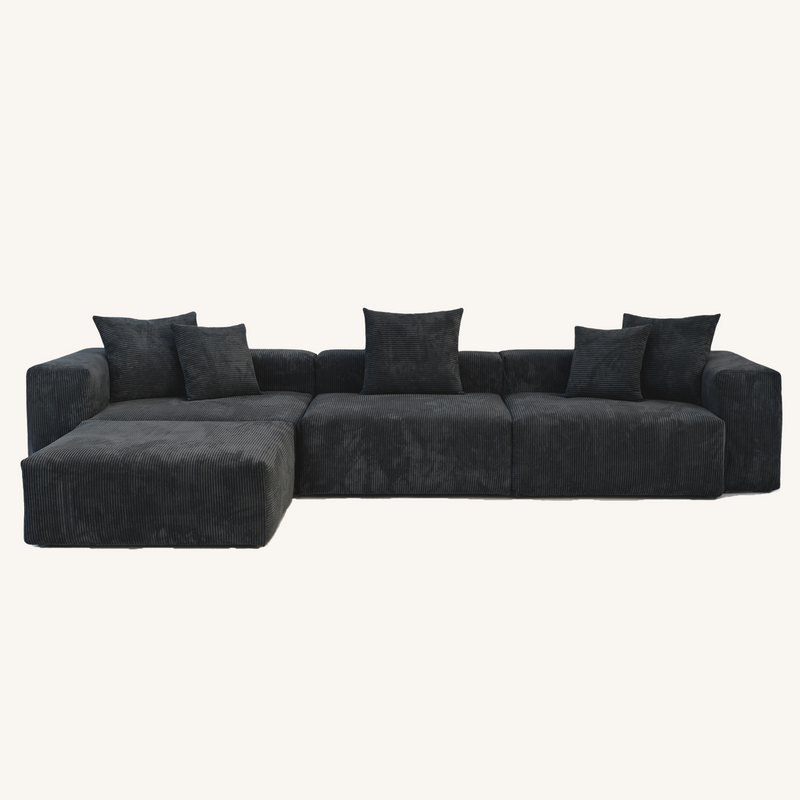 Corduroy 3-Seater Sectional in Obsidian