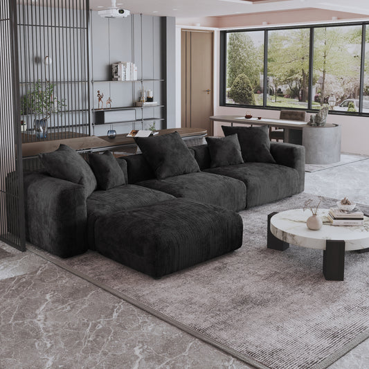 Corduroy 3-Seater Sectional in Obsidian