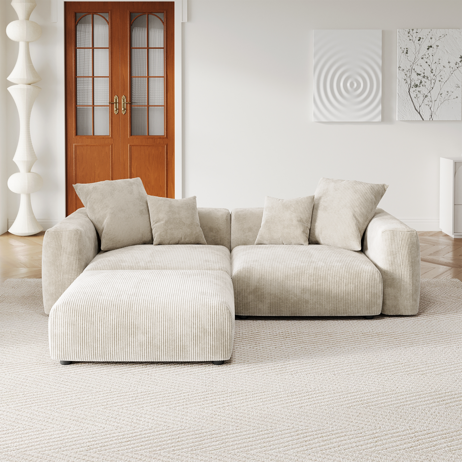 Corduroy 2-Seater Sectional in Sandstone