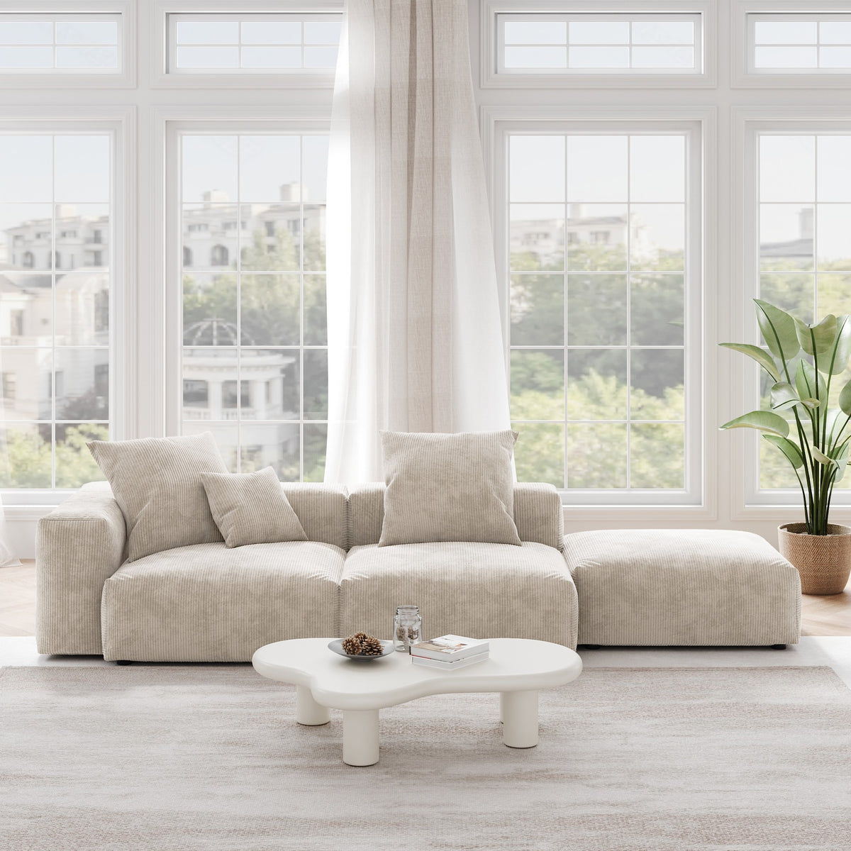 Corduroy 3-Seat Lounger Sofa in Sandstone