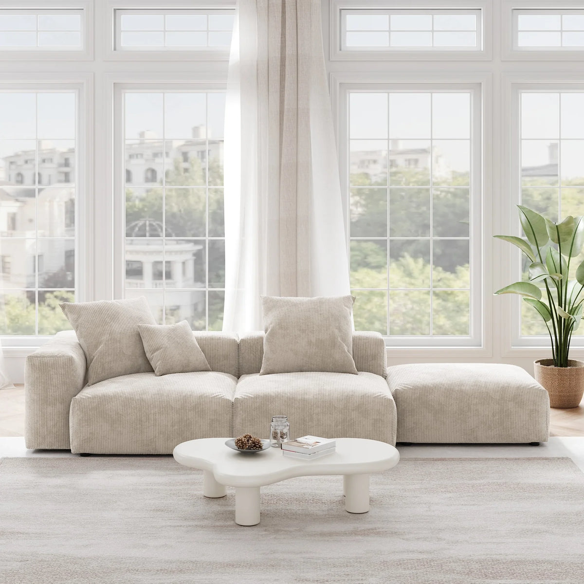 Corduroy 3-Seat Lounger Sofa in Sandstone in Sandstone