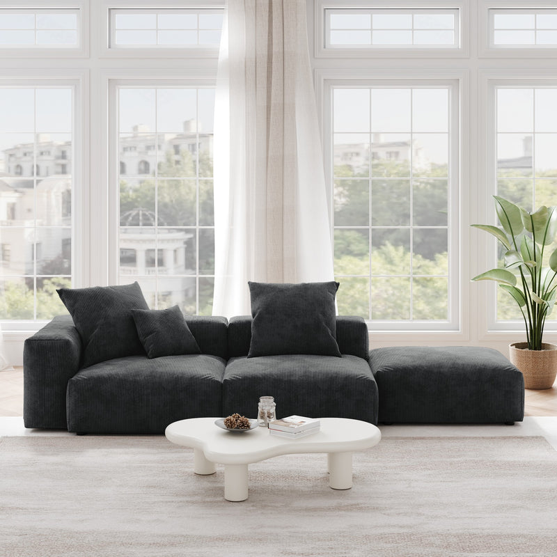 Corduroy 3-Seat Lounger Sofa in Obsidian