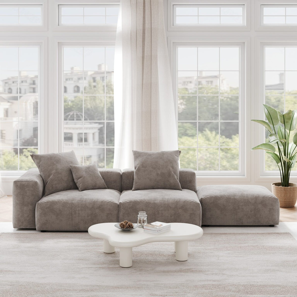 Corduroy 3-Seat Lounger Sofa in Mocha