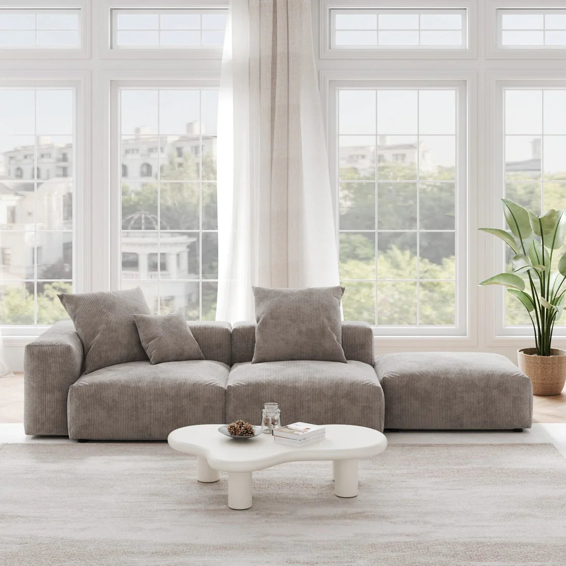 Corduroy 3-Seat Lounger Sofa in Mocha in Mocha
