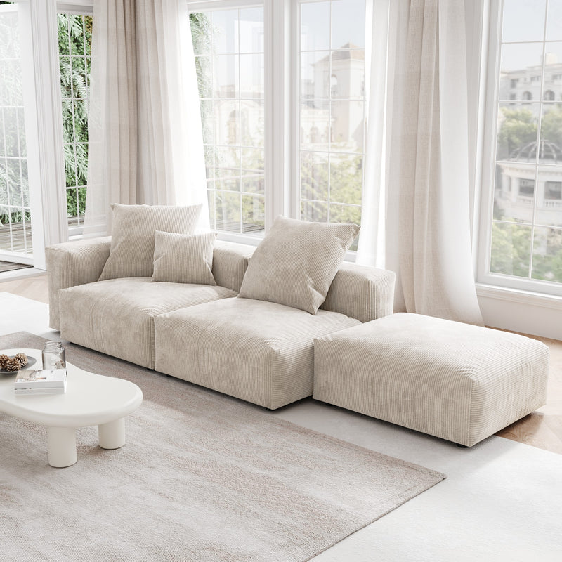 Corduroy 3-Seat Lounger Sofa in Sandstone