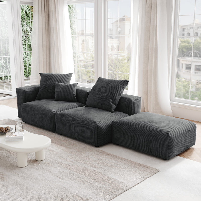 Corduroy 3-Seat Lounger Sofa in Obsidian