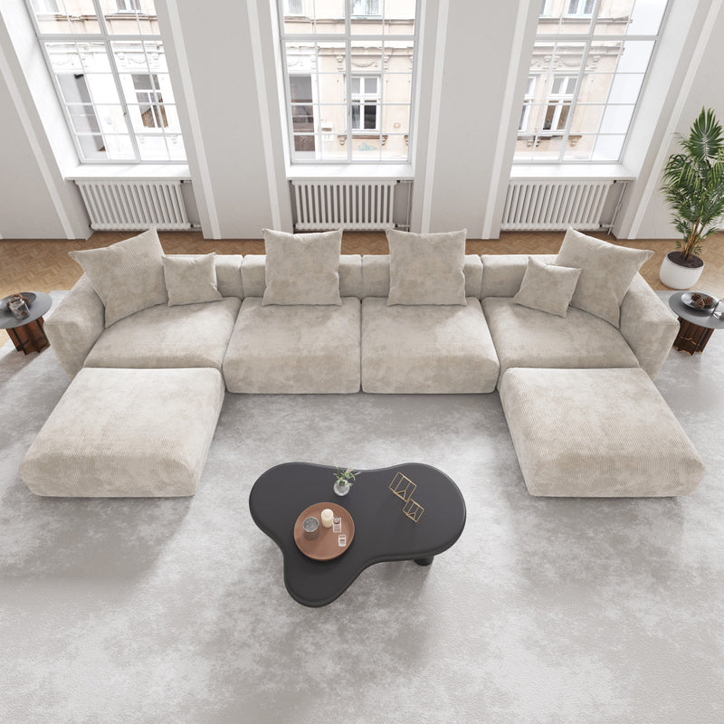 Corduroy 4-Seater U-Sectional in Sandstone