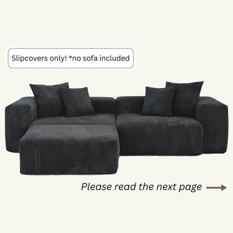 Slipcovers only! Corduroy 2-Seater Sectional in Obsidian