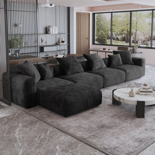 Corduroy 4-Seater Sectional in Obsidian