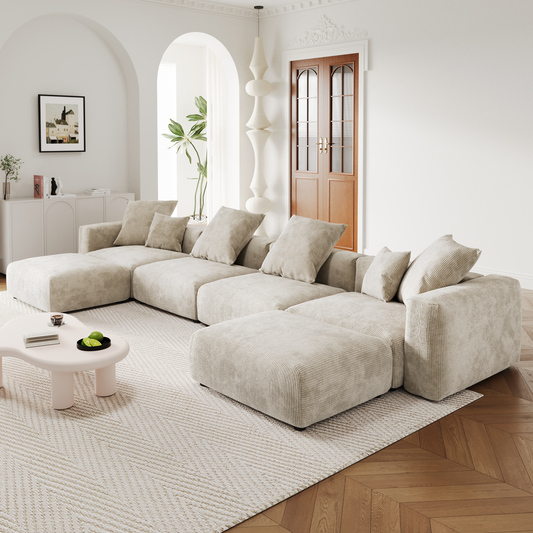 Corduroy 4-Seater U-Sectional in Sandstone