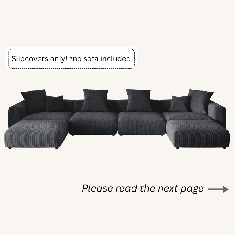 Slipcovers only! Corduroy 4-Seater U-Sectional in Obsidian