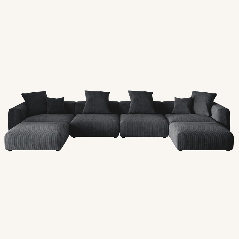 Corduroy 4-Seater U-Sectional in Obsidian