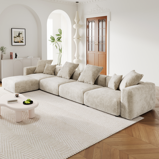 Corduroy 4-Seater Sectional in Sandstone