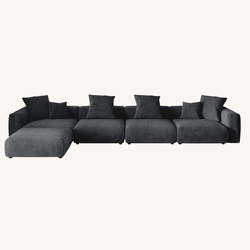 Corduroy 4-Seater Sectional in Obsidian