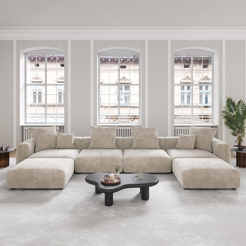 Corduroy 4-Seater U-Sectional in Sandstone
