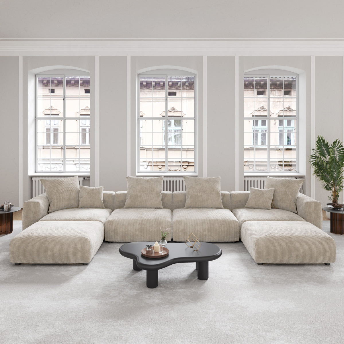 Corduroy 4-Seater U-Sectional in Sandstone in Sandstone