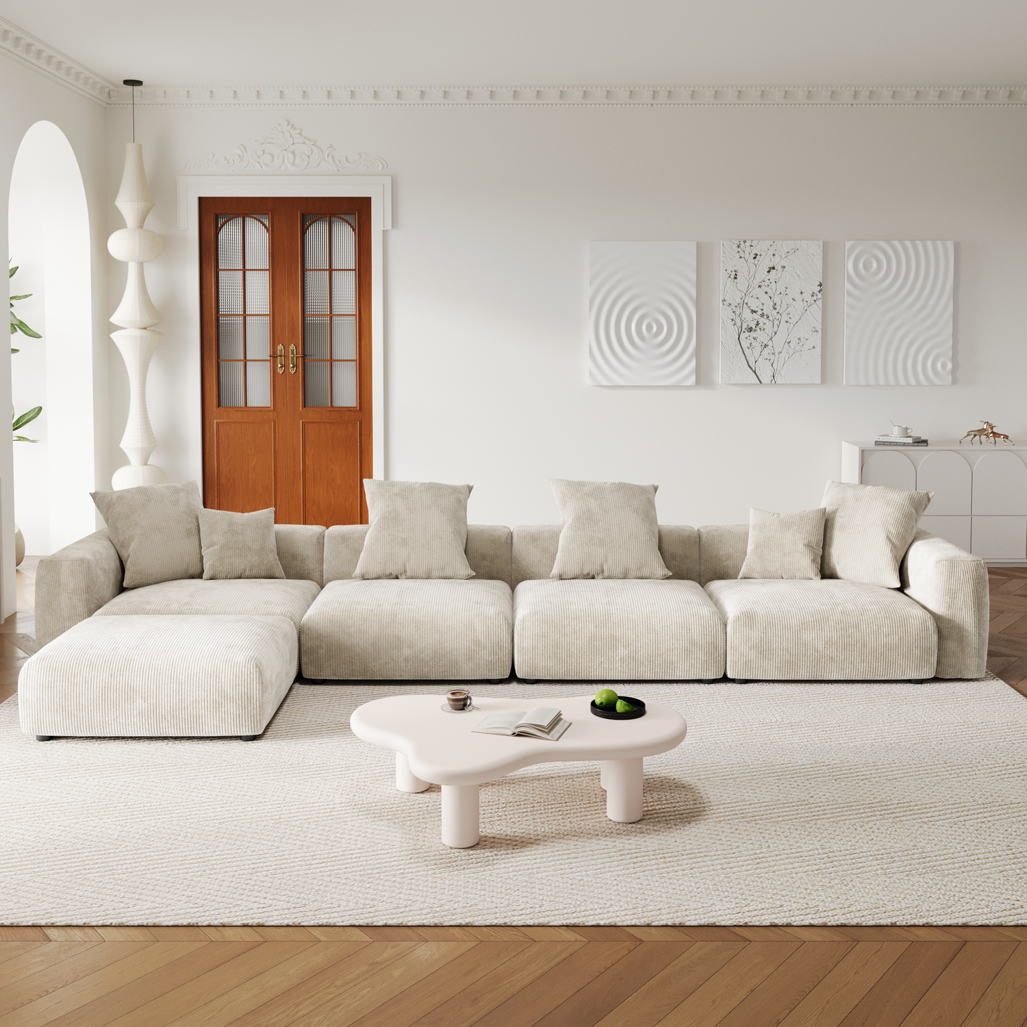 Corduroy 4-Seater Sectional in Sandstone