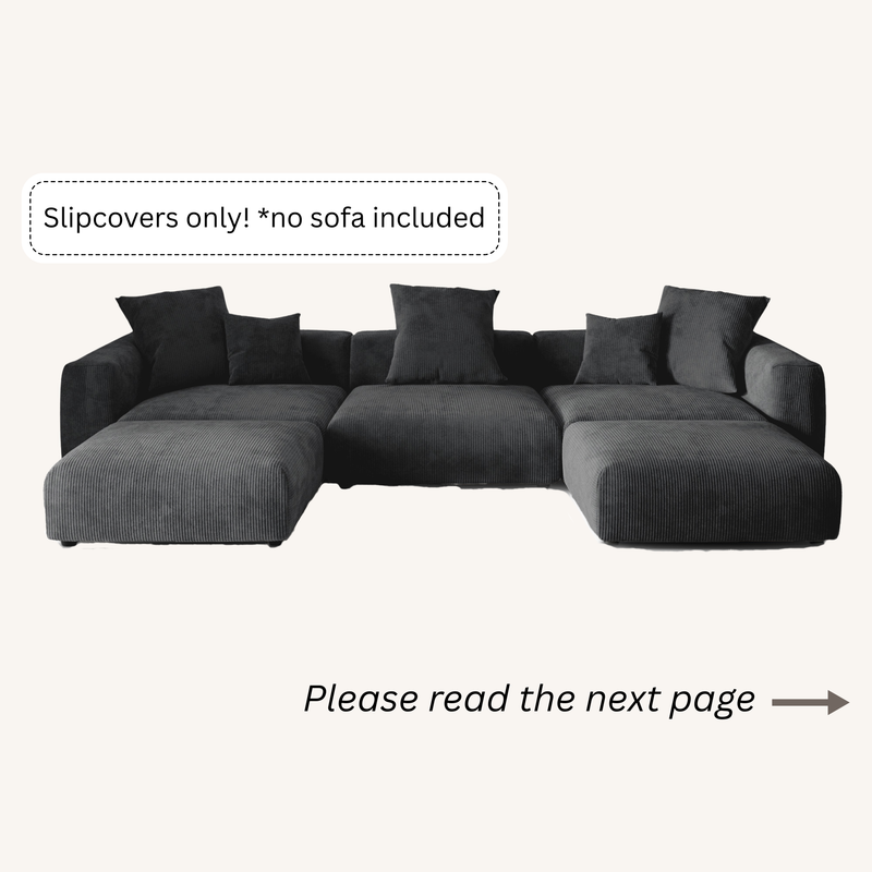 Slipcovers only! Corduroy 3-Seater U-Sectional in Obsidian