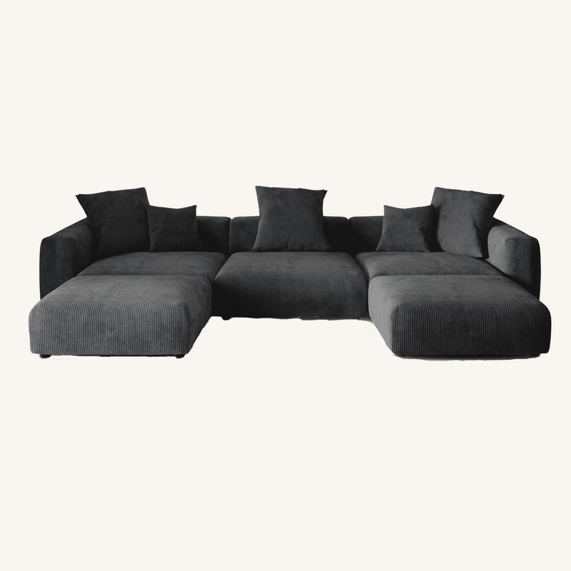 Corduroy 3-Seater U-Sectional in Obsidian
