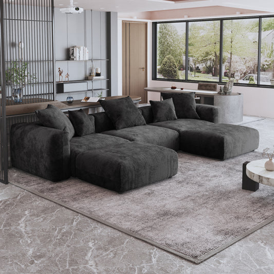 Corduroy 3-Seater U-Sectional in Obsidian