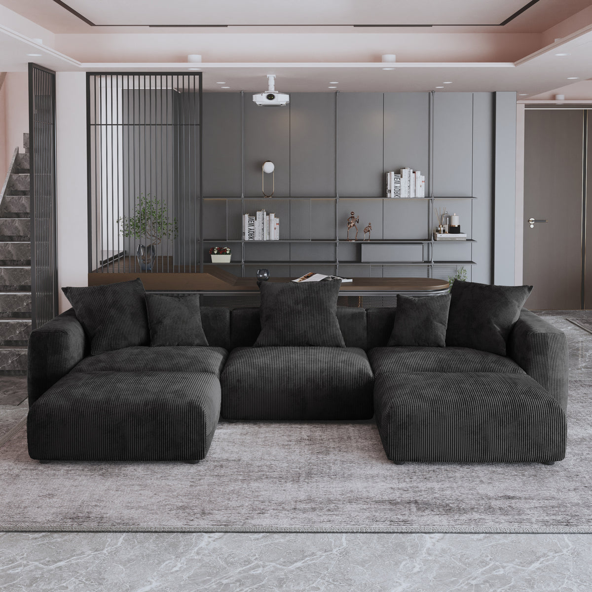 Corduroy 3-Seater U-Sectional in Obsidian in Obsidian