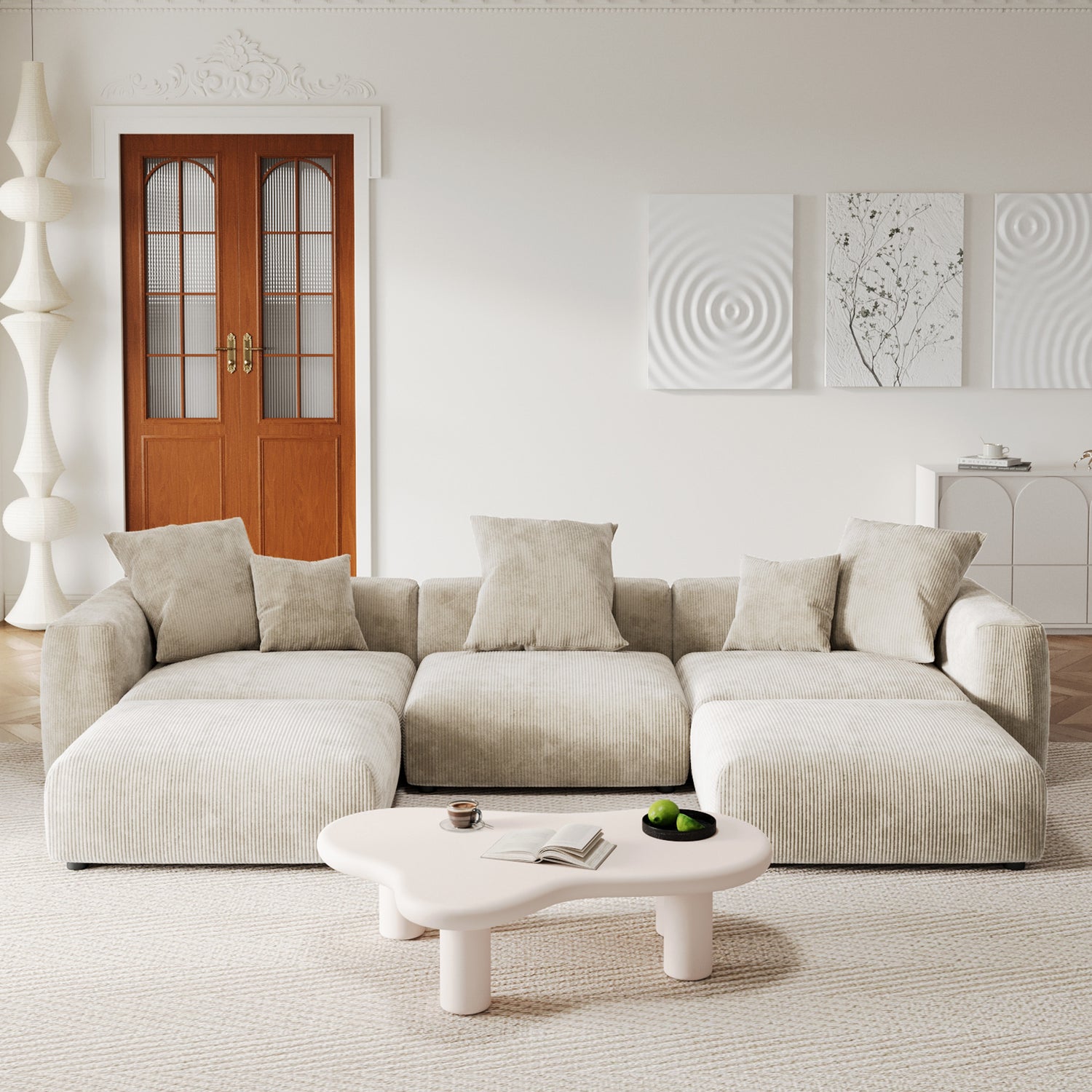 Corduroy 3-Seater U-Sectional in Sandstone