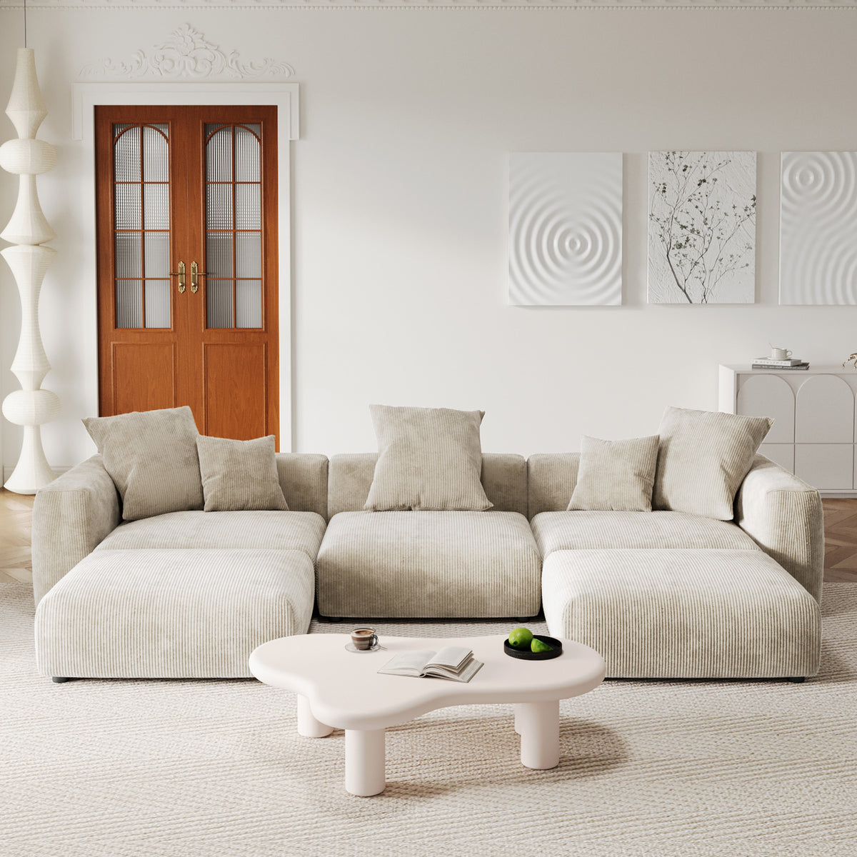 Corduroy 3-Seater U-Sectional in Sandstone in Sandstone