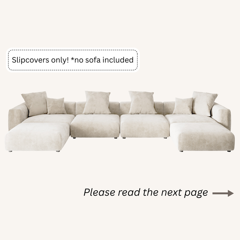 Slipcovers only! Corduroy 4-Seater U-Sectional in Sandstone