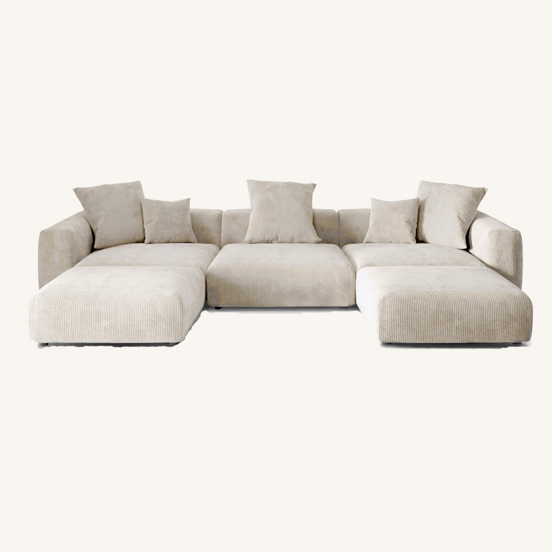 Corduroy 3-Seater U-Sectional in Sandstone