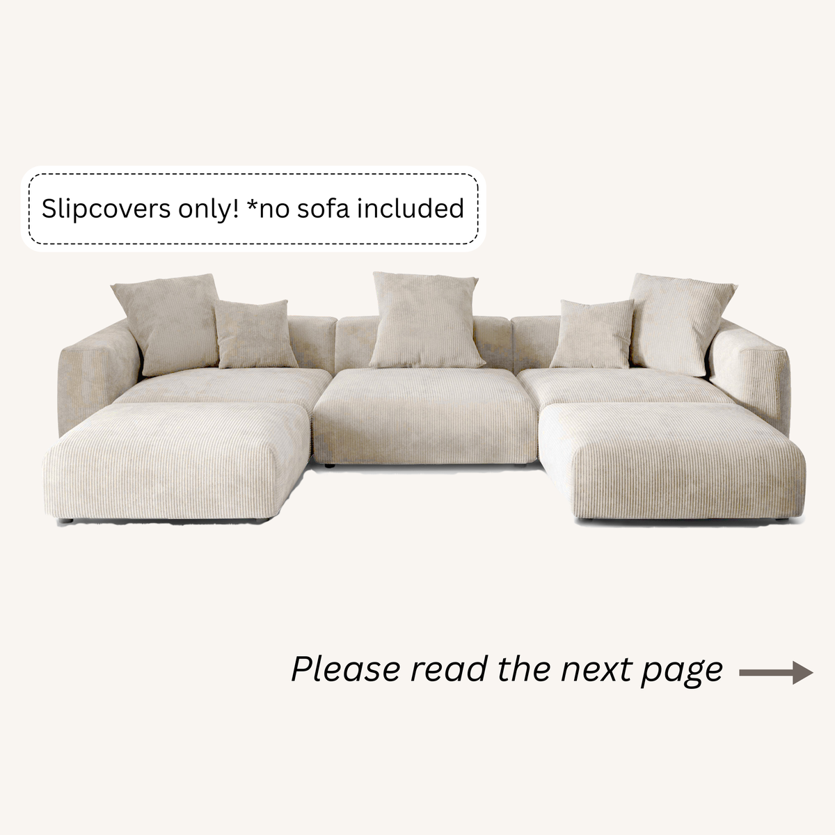 Slipcovers only! Corduroy 3-Seater U-Sectional in Sandstone