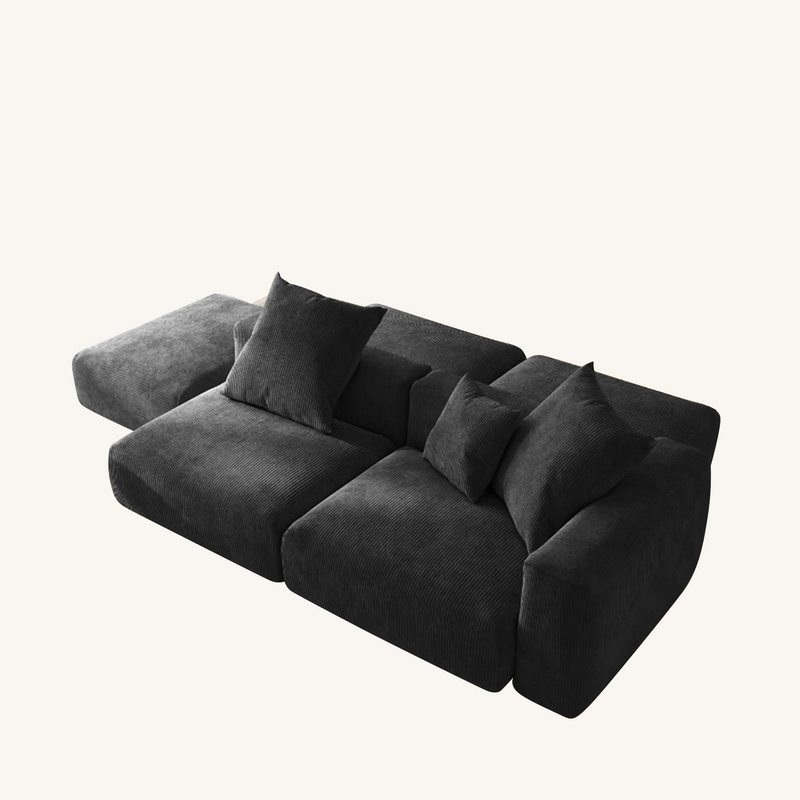 Corduroy 5‑Seat Modular Pit Sectional in Obsidian