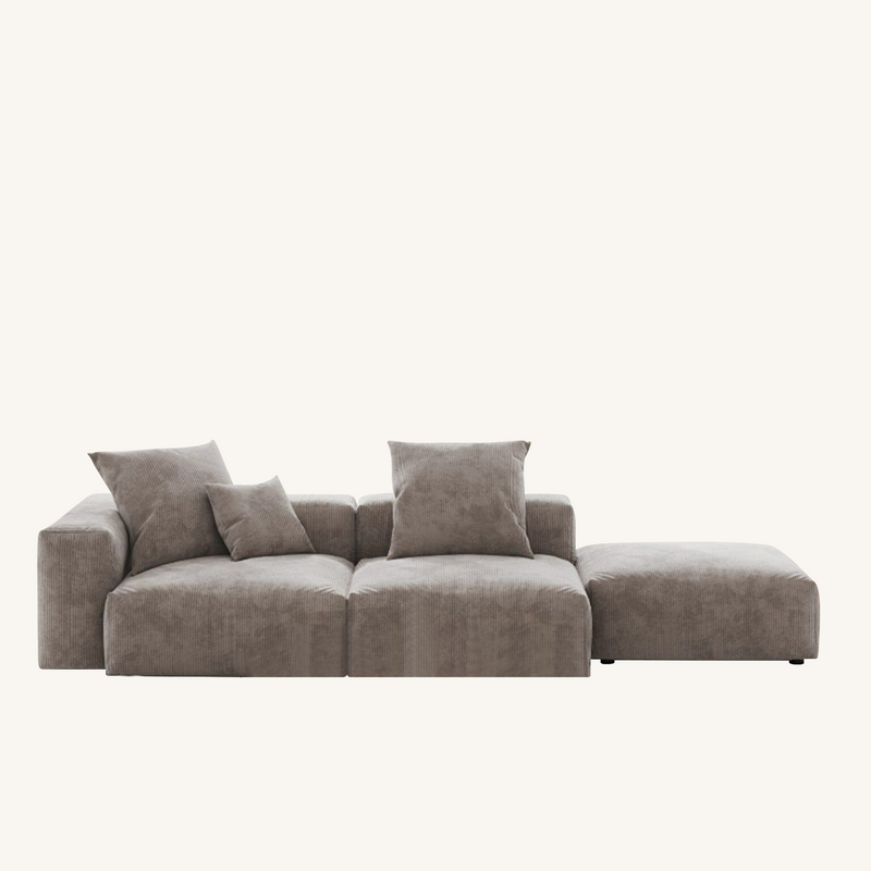 Corduroy 3-Seat Lounger Sofa in Mocha
