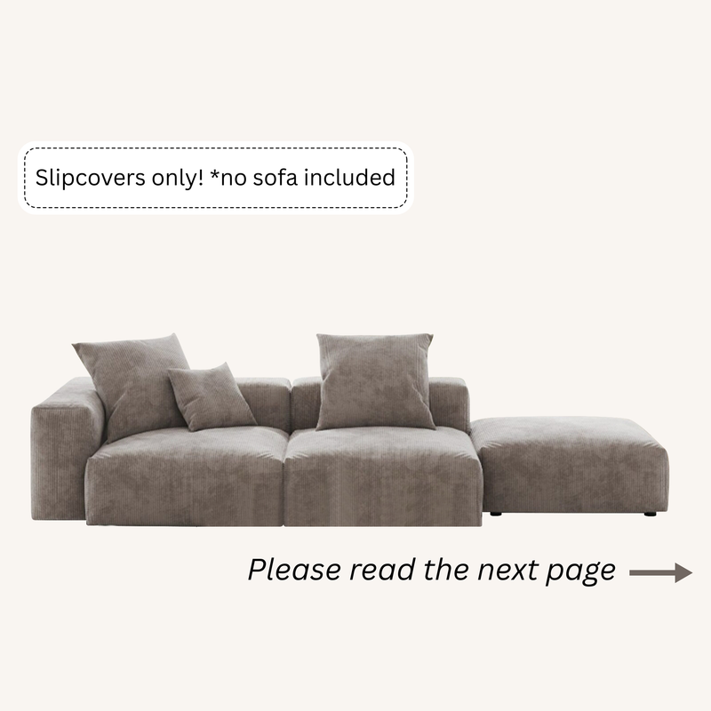 Slipcovers only! Corduroy 3-Seat Lounger Sofa in Mocha