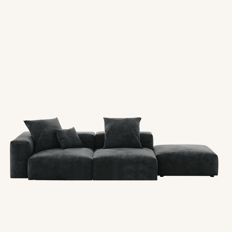 Corduroy 3-Seat Lounger Sofa in Obsidian