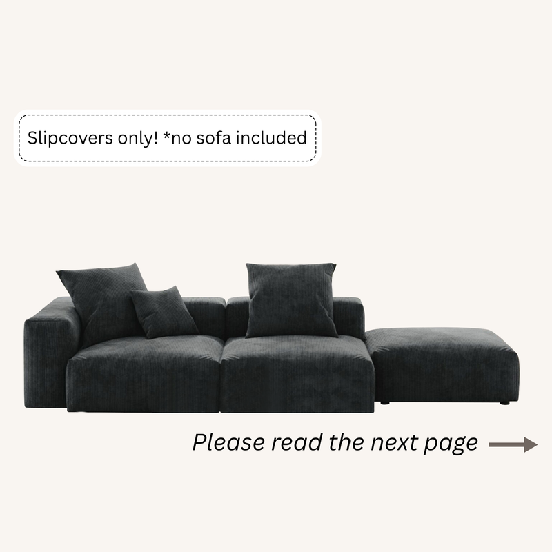 Slipcovers only! Corduroy 3-Seat Lounger Sofa in Obsidian