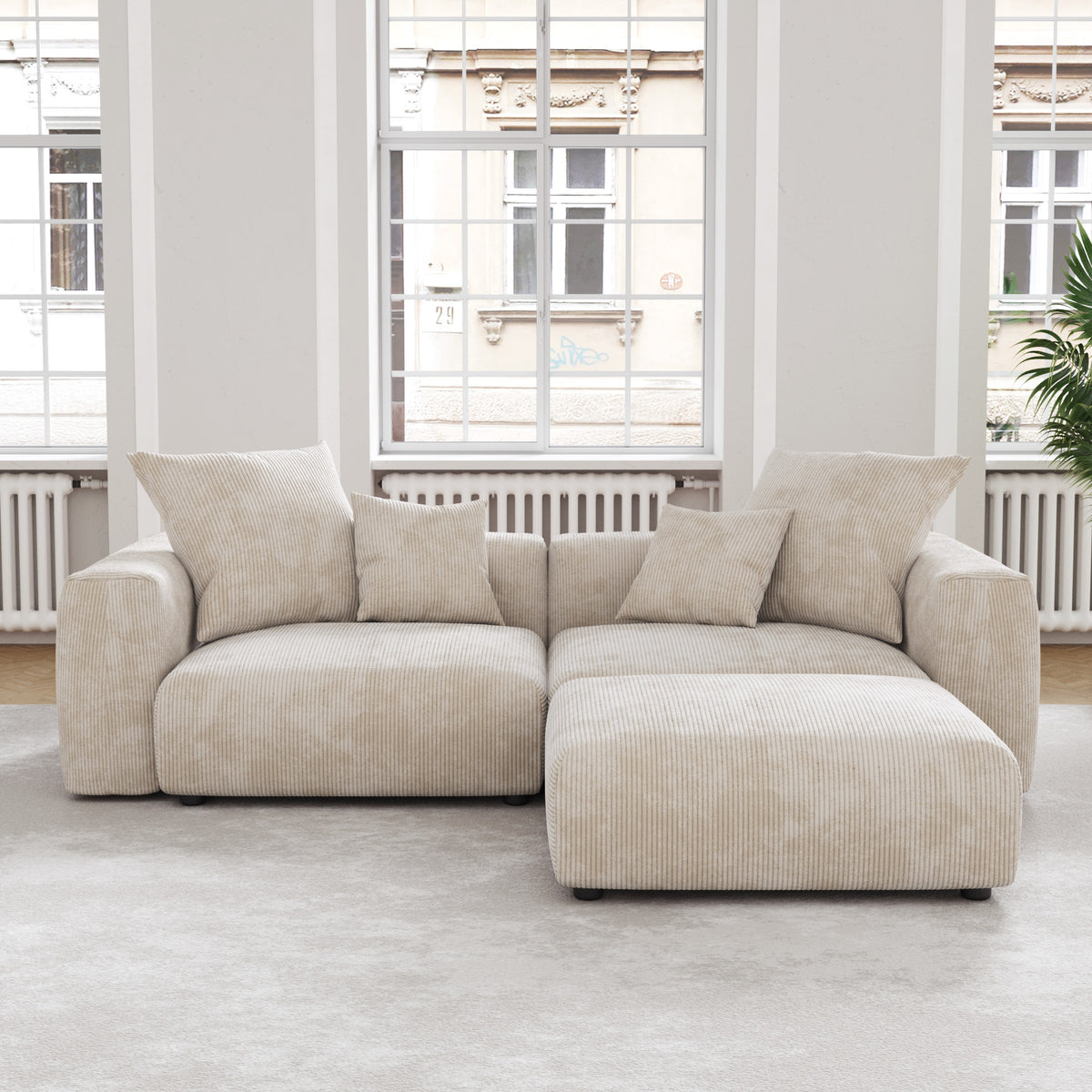 Corduroy 2-Seater Sectional in Sandstone in Sandstone