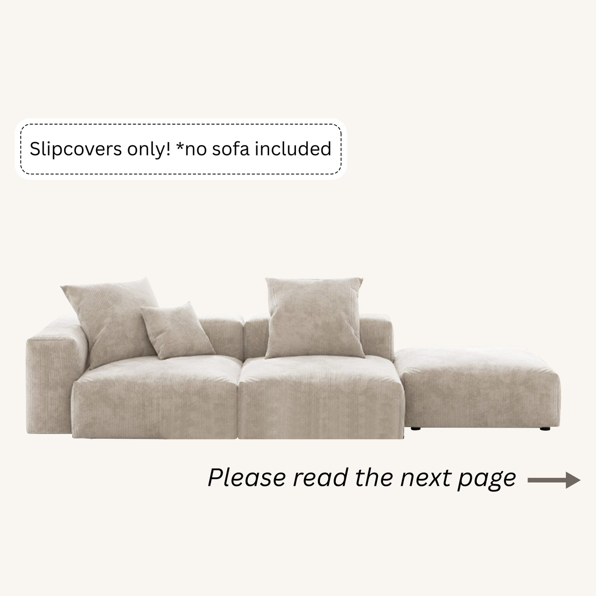 Slipcovers only! Corduroy 3-Seat Lounger Sofa in Sandstone
