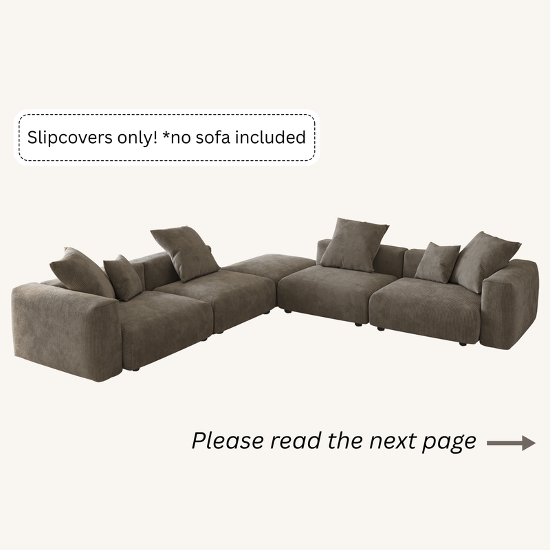 Slipcovers only! Corduroy 5-Seat Corner Sectional in Mocha