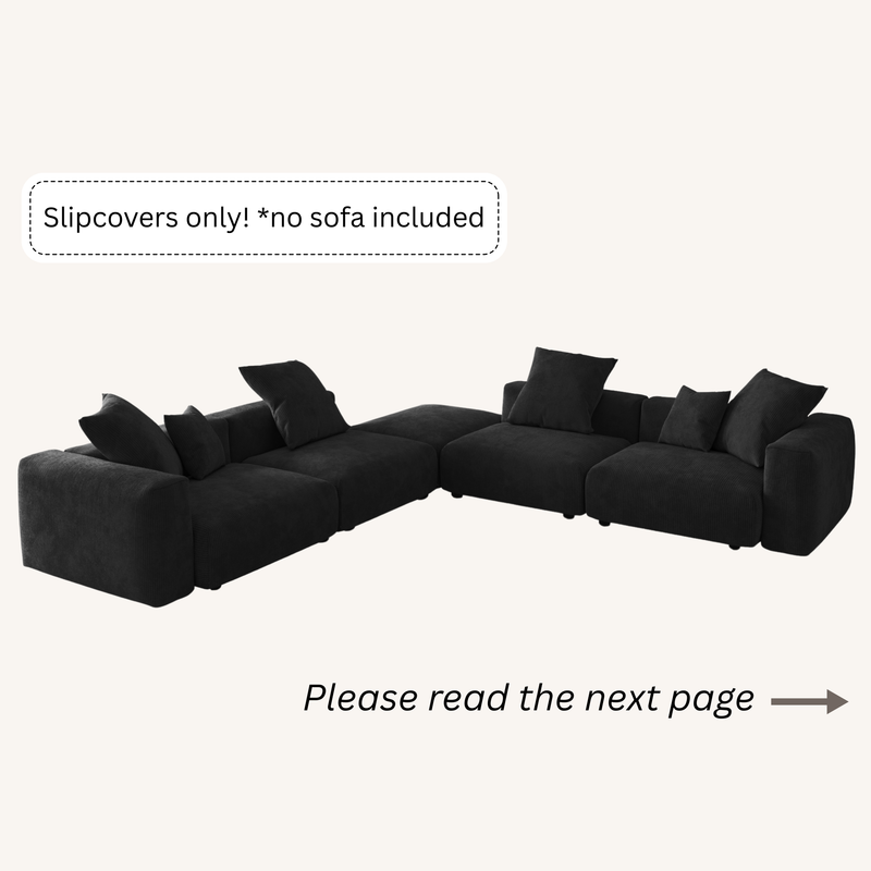 Slipcovers only! Corduroy 5-Seat Corner Sectional in Obsidian