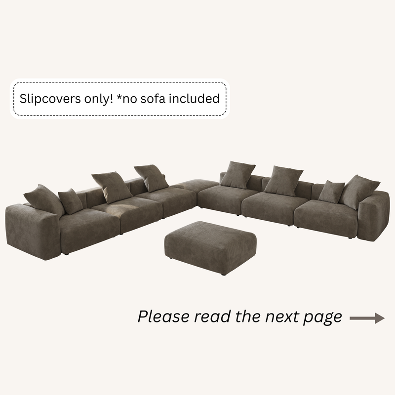Slipcovers only! Corduroy 7-Seat Corner Sectional + Ottoman in Mocha