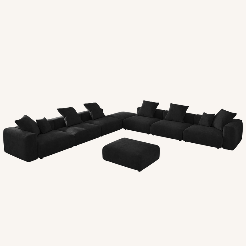 Corduroy 7-Seat Corner Sectional + Ottoman in Obsidian
