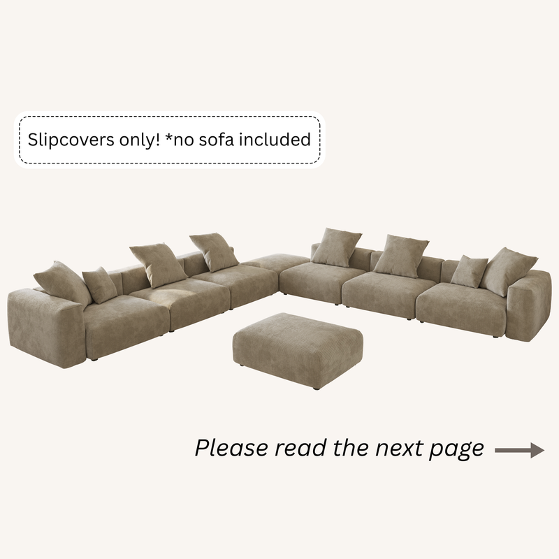 Slipcovers only! Corduroy 7-Seat Corner Sectional + Ottoman in Sandstone