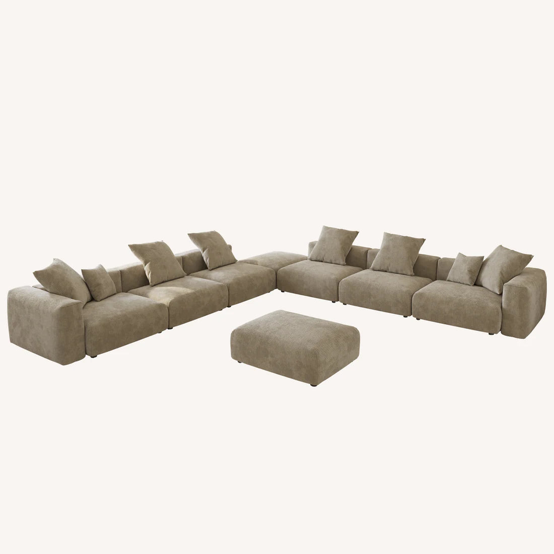 Corduroy 7-Seat Corner Sectional + Ottoman in Sandstone in Sandstone