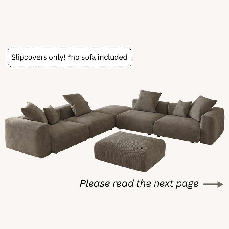 Slipcovers only! Corduroy 5-Seat Corner Sectional + Ottoman in Mocha