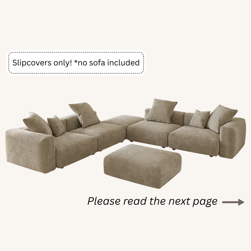 Slipcovers only! Corduroy 5-Seat Corner Sectional + Ottoman in Sandstone
