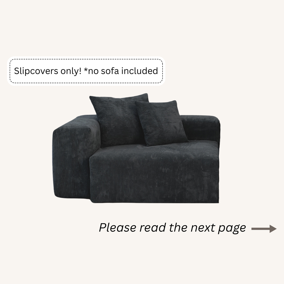 Slipcovers only! Corduroy Left Facing Armrest in Obsidian