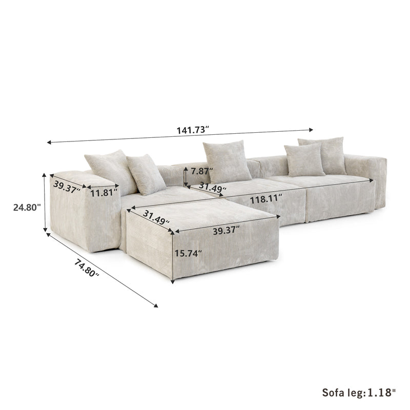 Corduroy 3-Seater Sectional in Sandstone