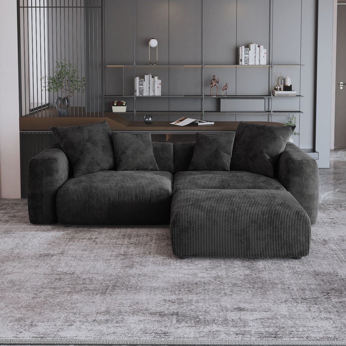 Corduroy 2-Seater Sectional in Obsidian in Obsidian