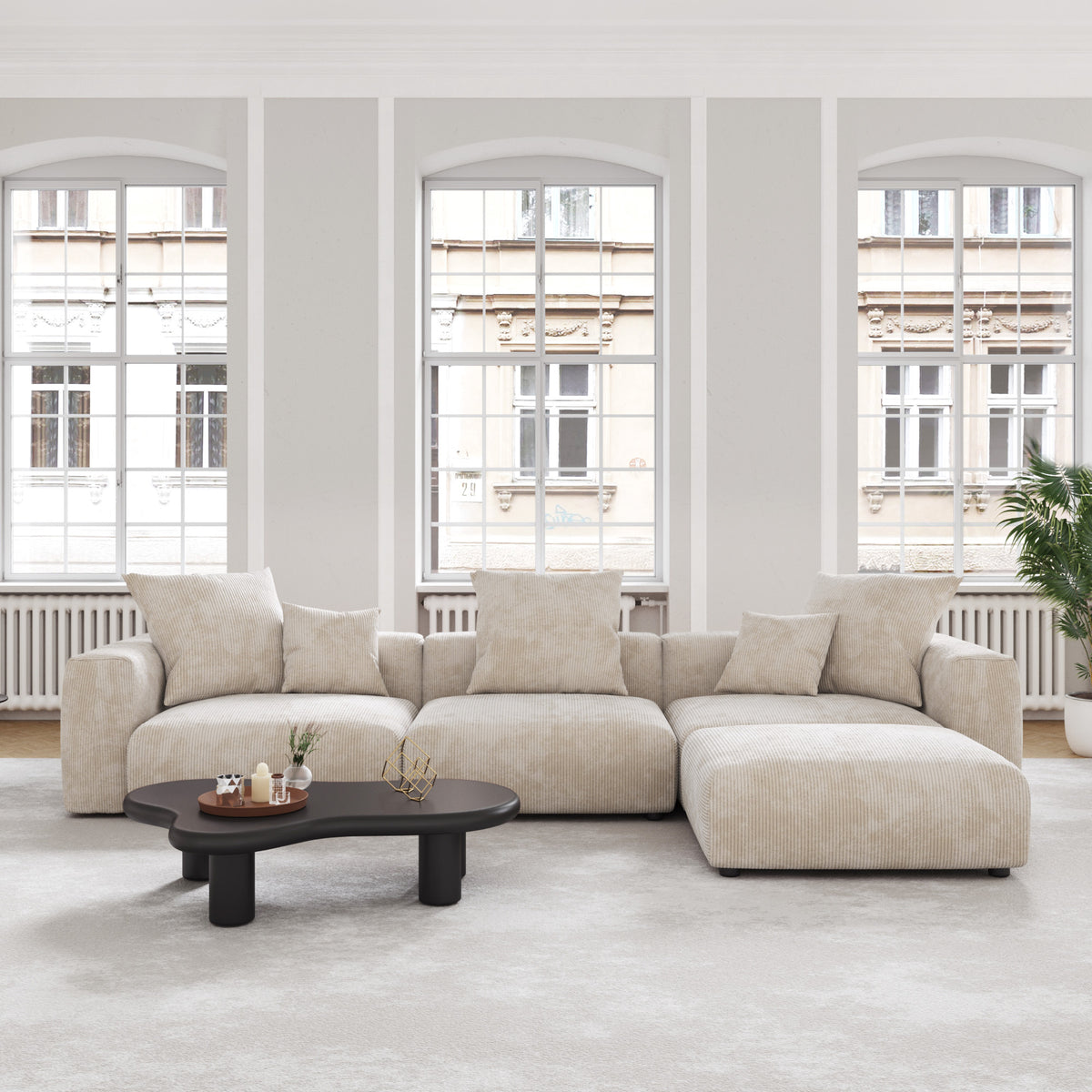 Corduroy 3-Seater Sectional in Sandstone in Sandstone